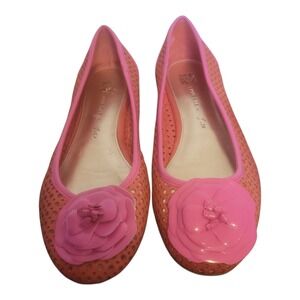 Anne Klein Pink Perforated Ballet Flats with Flower Accent Women's Size 8.5